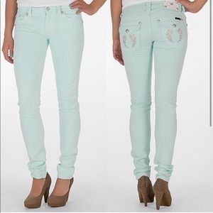 Miss Me Pastel Blue Crystal Wings Skinny Jeans 25